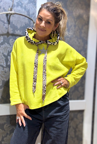 Naly Velvet Leopard Hood Top -  Yellow