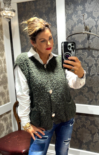 Luna Boucle Waistcoat - Khaki