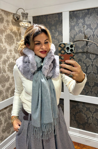 Bentley Fur Neck Scarf with Fringing - Silver Grey