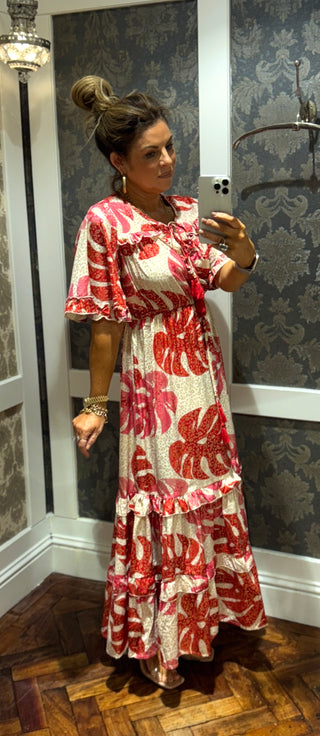 Sagres Print Dress - Red