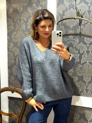 Zoe V Neck Loose Knit - Grey