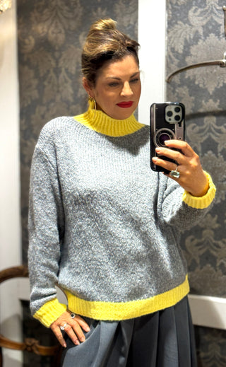 Jazzy Long Sleeve Knit - yellow/grey