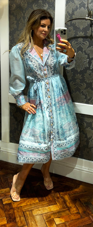 Wanderer Print Coat Dress - Blue