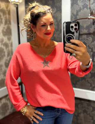 Kasbah V Neck Knit - Coral