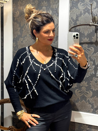 Amelia Knit with Pearls - Black