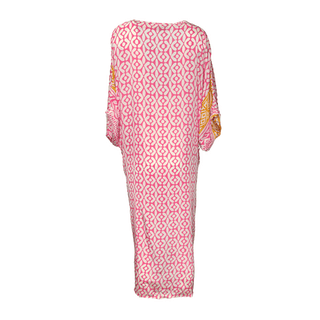 Kaftan lightweight loose print dress with pockets in pink & yellow-www.neola.ie