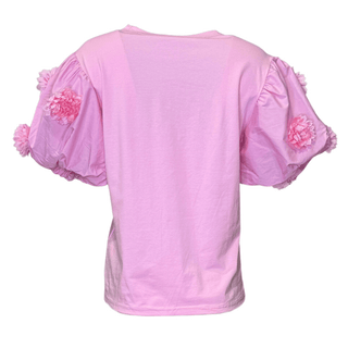 Saki cotton t-shirt with flower sleeve detail in pink-www.neola.ie