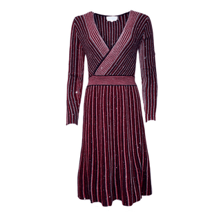 Jenny wrap knitted dress with long sleeve - burgundy mix-www.neola.ie