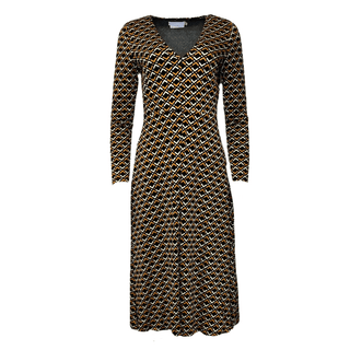 Zelda long sleeve print dress with front zip - black/ora