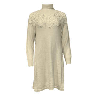 Joris soft knit dress with pearls - cream