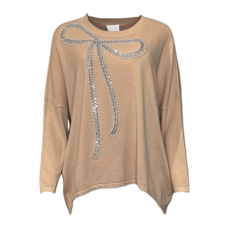 Boules Pearl Bow Detailed Knit - Beige