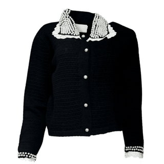 Momo Cardigan with Pearl Collar - Black