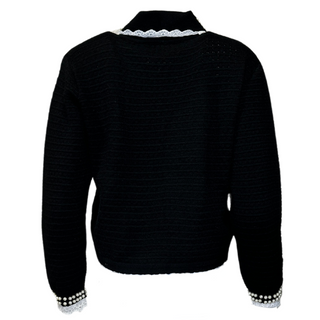 Momo Cardigan with Pearl Collar - Black