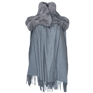 Bentley Fur Neck Scarf with Fringing - Silver Grey