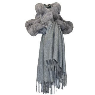 Bentley Fur Neck Scarf with Fringing - Silver Grey