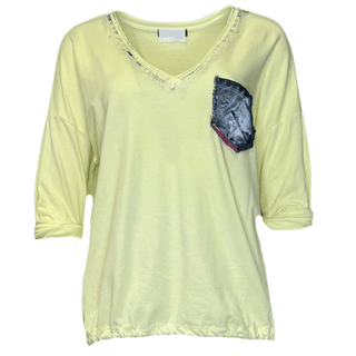 Raphael V neck Tee Shirt with Tie - Lemon