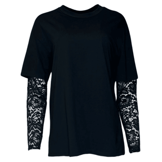 Boey Long Sleeve T-shirt with Lace Sleeve - Black