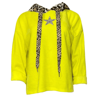 Naly Velvet Leopard Hood Top -  Yellow