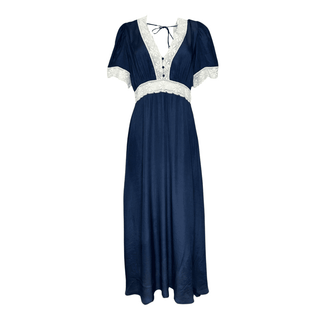 Felicity Dress with Lace Trim - Navy