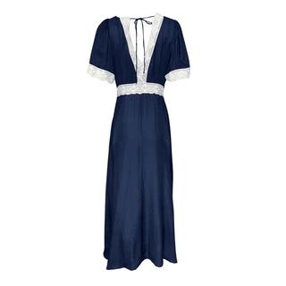 Felicity Dress with Lace Trim - Navy