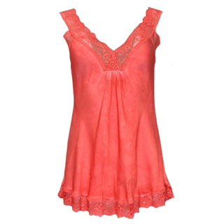 Satin Cami with lace neckline -  Orange