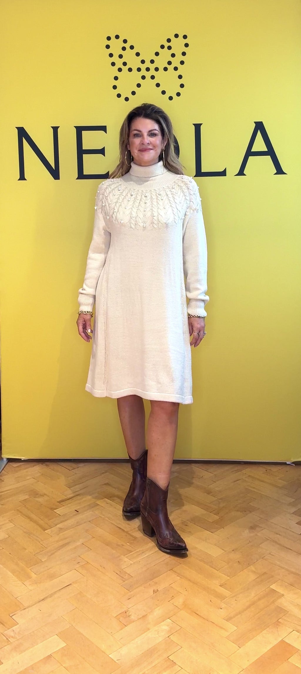 Joris soft knit dress with pearls - cream